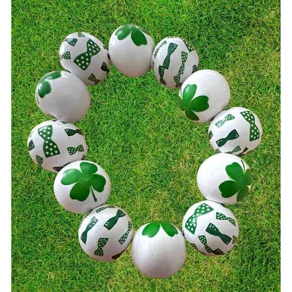 Luck of the Irish Clover Wood Beaded Stretch Bracelet St Patricks Day Ne… - Picture 10 of 12